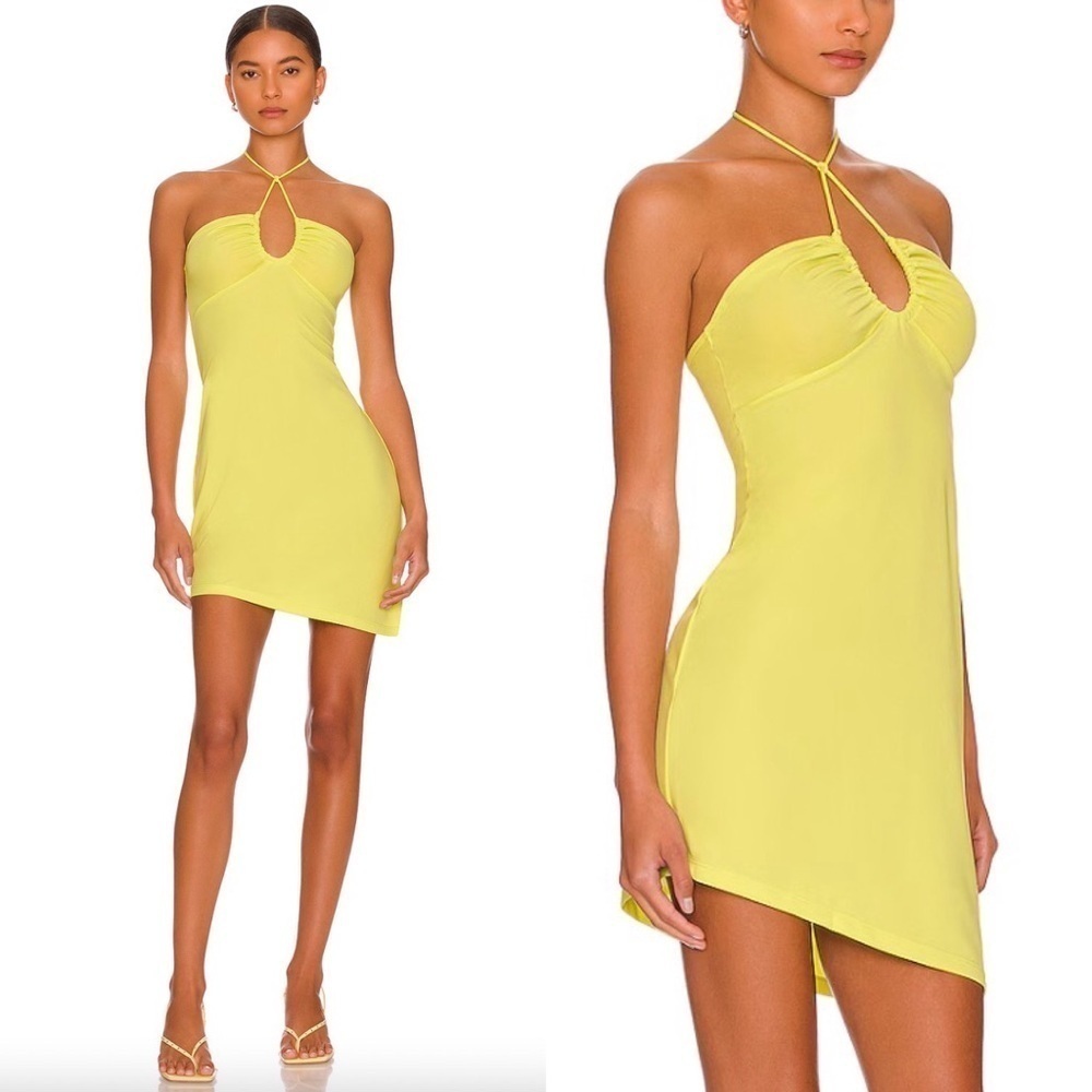 L'Academie NWT Mira Halter Mini Dress in Limelight Yellow - Medium
